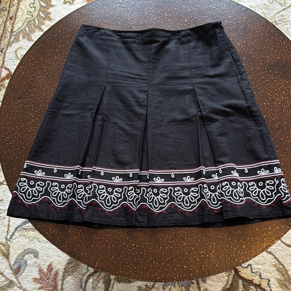 LOFT Black A-Line Skirt with White Embroidery